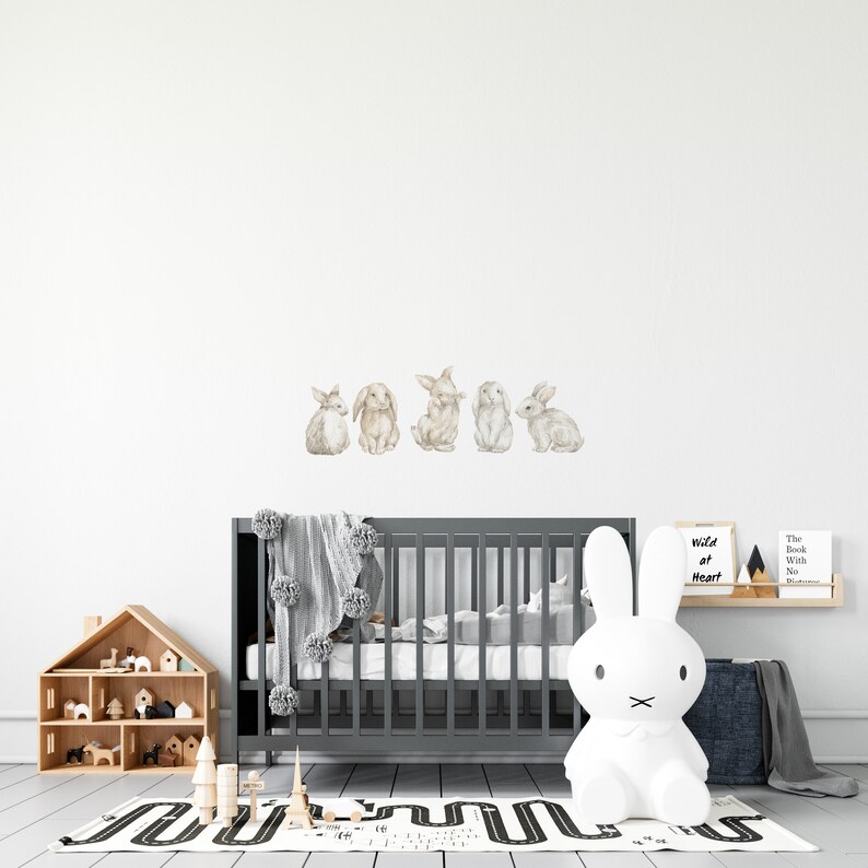 8 Bunnies Woodland Décor Nursery Baby Room Wall Decals Cute Rabbits Animals Sets bild 5