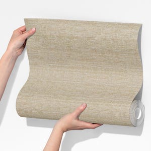 Faux LINEN Peel and Stick Fabric WALLPAPER, Rustic BURLAP Removable Wallpaper, Natural Beige Basketweave, Calm Japanese Decor 0401-26