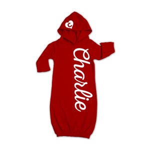 Personalized Gift for Newborn Baby: Coming Home Outfit, Printed Baby Name on Gown Red or White, Hooded Baby Gown, Christmas Babies Twins