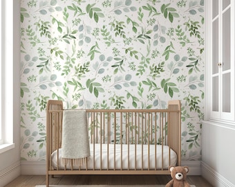 Nursery Wallpaper Peel and Stick | Fern Botanical Green Wallpaper | Baby Room Wall Paper 0160-39