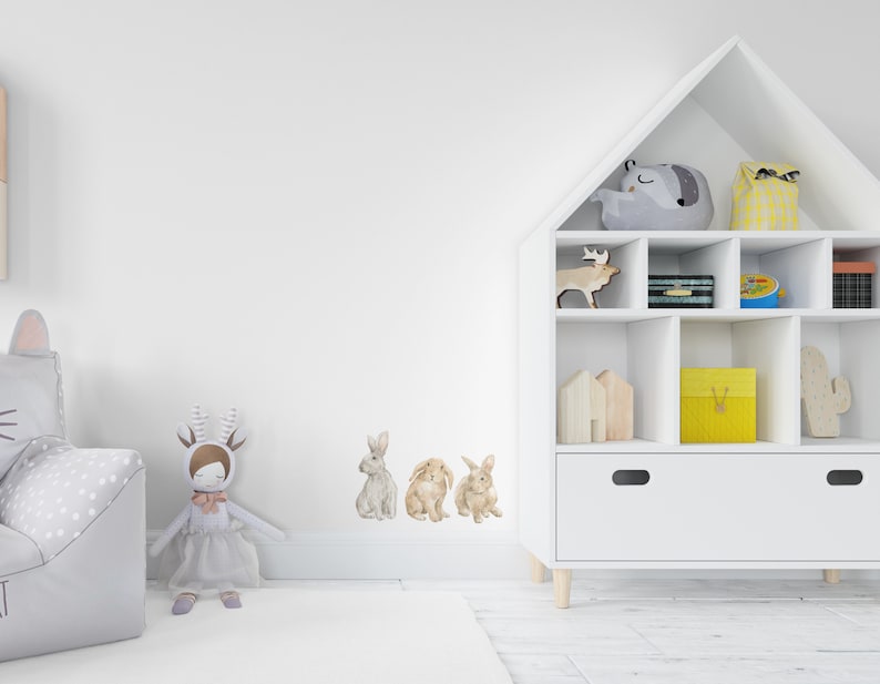8 Bunnies Woodland Décor Nursery Baby Room Wall Decals Cute Rabbits Animals Sets bild 4
