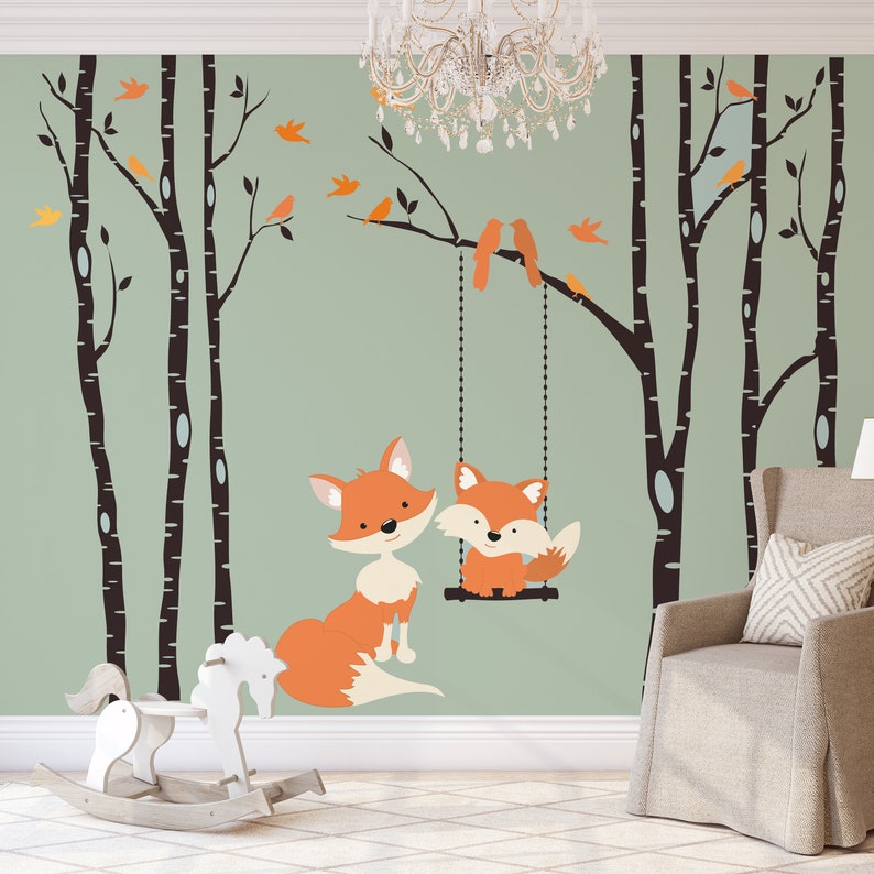 WOODLAND NURSERY Wall Decal 6 Birch Trees Nursery Decor Baby Etsy