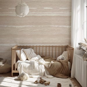 Removable WALLPAPER LEGACY Peel & Stick FABRIC Neutral Textured Striped Nursery Wallpaper, Minimalist Scandinavian Coastal Home Decor 028-78
