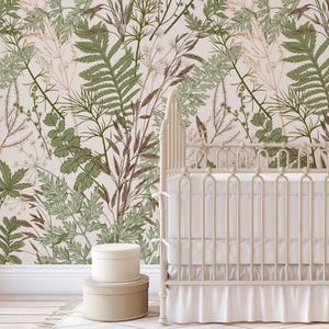 Farmhouse Wallpaper, Neutral Nursery, Eucalyptus Fern Sage Wallpaper, Removable Peel & Stick Fabric WALLPAPER Olive Green Botanical 0408-52
