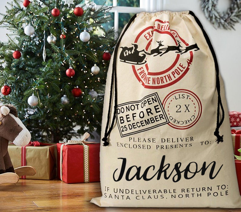 CHRISTMAS GIFT BAG, North Pole Express Santa Sack, Custom Santa Sack, Christmas gift bag for kids, Santa Claus bag, Personalized Gift imagen 5