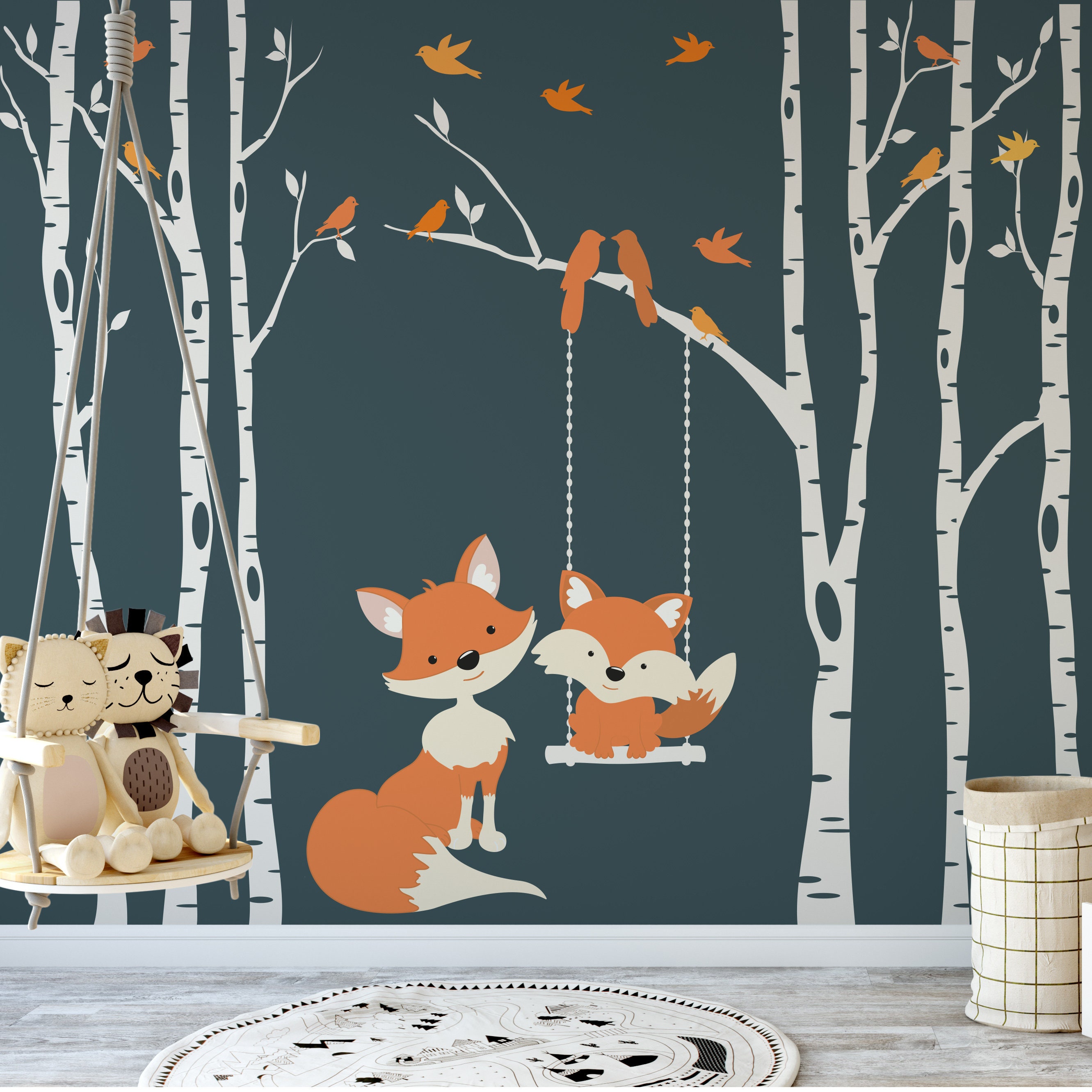 Woodland Nursery Wall Decal 6 Birch Trees Nursery Decor Baby Etsy