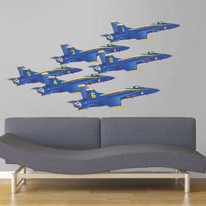 6 Blue Angels Formation F/A-18 Hornet Wall Vinyl and Fabric Decal Bedroom Decor US Navy Marines Military Airplane Fighter Christmas Gift