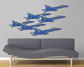 6 Blue Angels Formation F/A-18 Hornet Wall Vinyl and Fabric Decal Bedroom Decor US Navy Marines Military Airplane Fighter Christmas Gift
