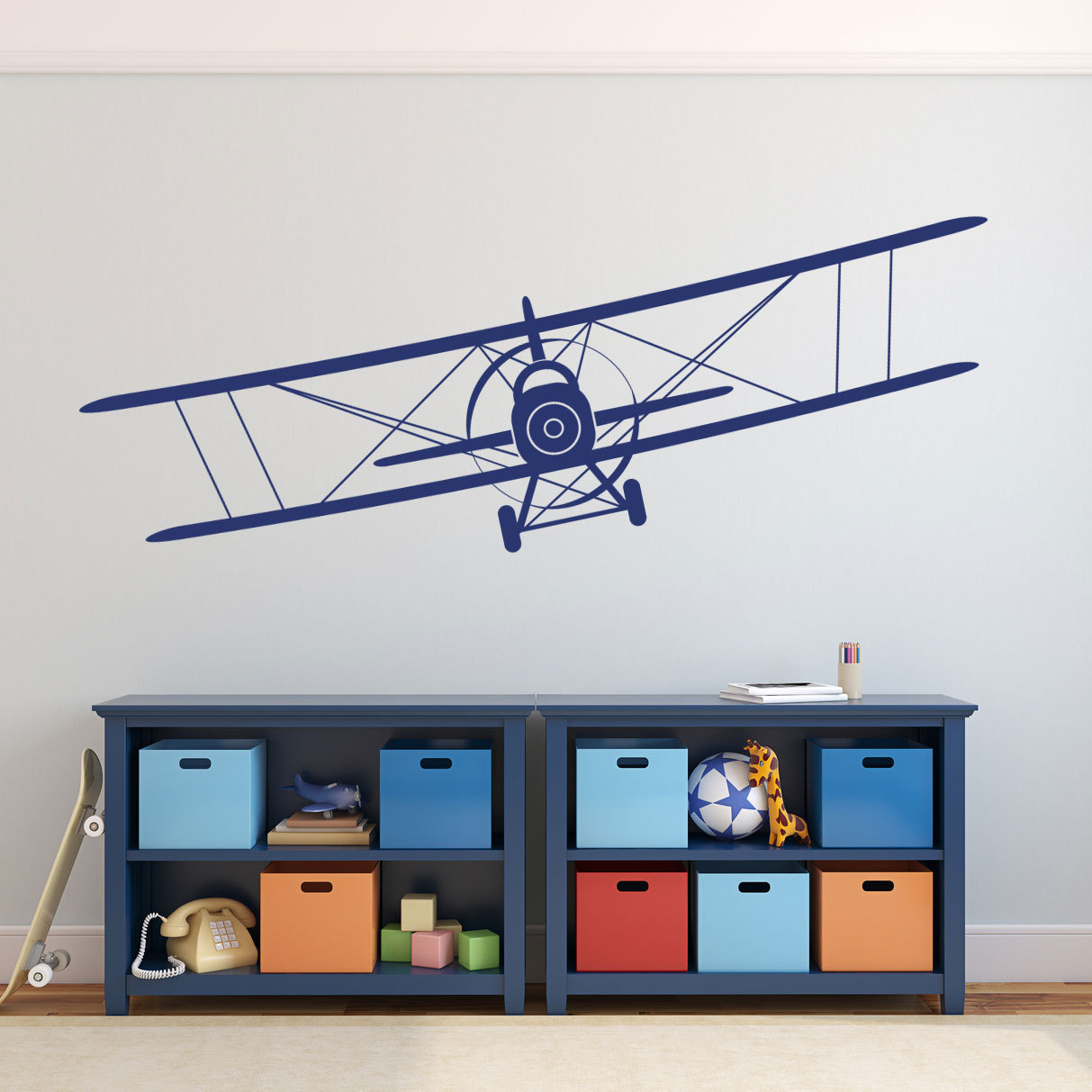 SALE Biplane Vinyl Decal Airplane Wall Decal Graphics Choose Color Children Boys Bedroom Decor Gift up to 110 inches wide