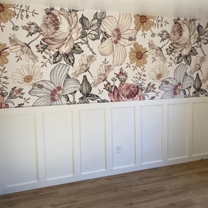 Canvas VINYL WALLPAPER CAMILA S Vintage Flowers Wainscoting Floral Girl Nursery Short Wall Peel and Stick Removable Self Adhesive 0130 S