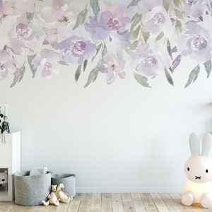 DELANEY Lavender Mint Nursery Flower Decor REMOVABLE Wall Decals Blooms Peonies Watercolor Floral Mural Decor Baby Girl Peony Vinyl & Fabric