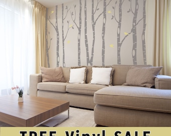 Nursery Decor 6 Birch TREES Wall DECAL Woodland Forest Animals Nursery Decor Bedroom Wall Art 2 colors 12 Birds Vinyl Sticker