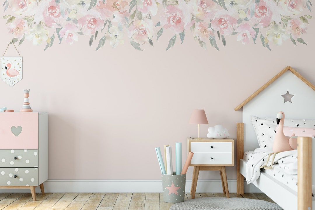 DELANEY FAITH Blush Pink Nursery Wall Decor Flowers Wall Decals Blooms ...