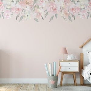 DELANEY FAITH Blush Pink Nursery Wall Decor Flowers Wall Decals Blooms Peonies Watercolor Floral Garden Decor Girls Baby Room Baby Pink