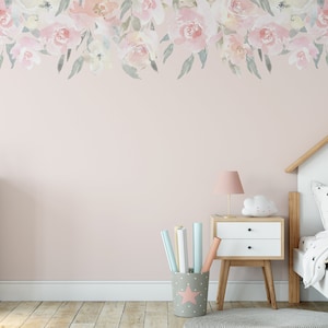 DELANEY FAITH Blush Pink Nursery Wall Decor Flowers Wall Decals Blooms Peonies Watercolor Floral Garden Decor Girls Baby Room Baby Pink