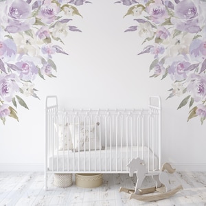 DELANEY LAVENDER Wall Corner Decals Nursery Decor Watercolor Flower Mural Blush Lilac Floral Garden Decor Girls Baby Room Purple Peonies