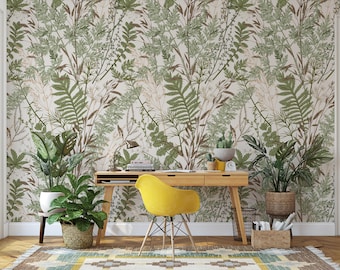 Farmhouse Wallpaper, Kitchen Wallpaper, Neutral Botanical Wallpaper, Peel and Stick or Traditional Wallpaper 0408-52