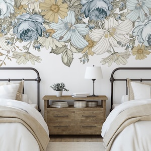Samples JAZMARIE Vintage Blue Flowers Wallpaper Fabric Canvas Prepasted Unpasted, Fabric & Vinyl Wall Decals Canopy Peel and Stick Removable
