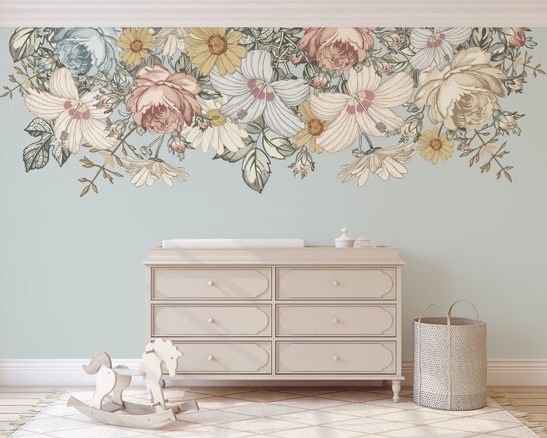 CAMILA Wall Decal BORDER Floral Nursery Vintage Flowers Wall Etsy