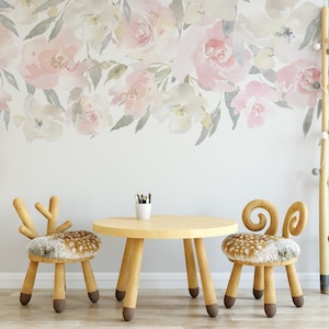 Removable Wall Decal DELANEY PINK SEAMLESS Border Nursery Decor Peel & Stick Flowers Blush Pink Peonies Watercolor Floral Nursery Baby Girl