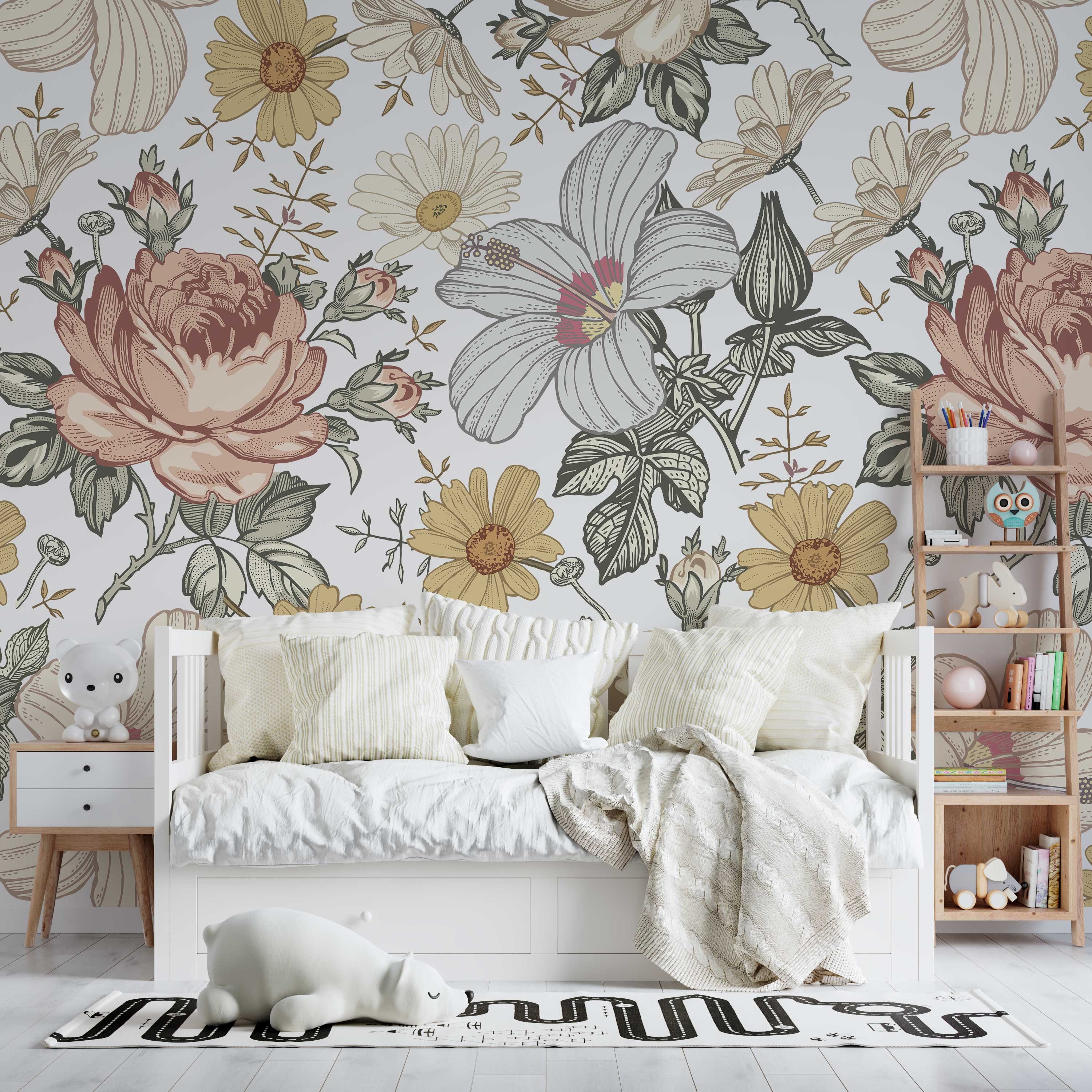 Peel & Stick WALLPAPER CAMILA LARGE Vintage Flowers Eclectic - Etsy