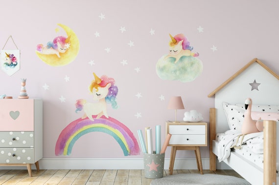 BABY UNICORN Wall Decal Rainbow and Stars Nursery Decor Wall Art