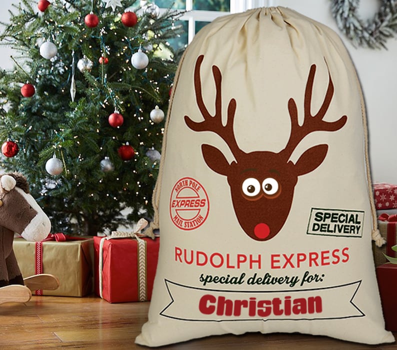 CHRISTMAS GIFT BAG, North Pole Express Santa Sack, Custom Santa Sack, Christmas gift bag for kids, Santa Claus bag, Personalized Gift image 6