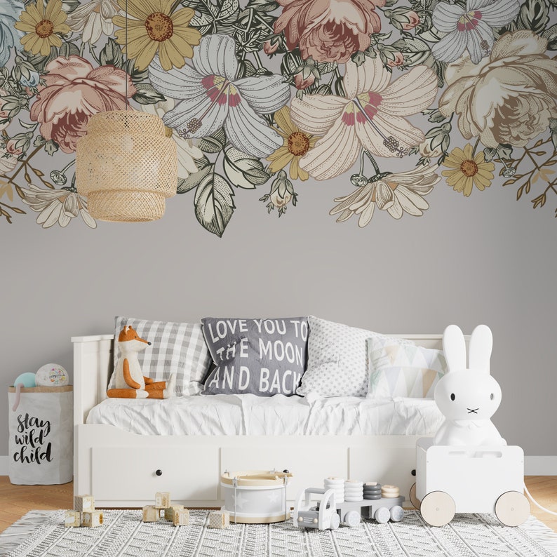 CAMILA Wall Decal BORDER Floral Nursery Vintage Flowers Wall Etsy