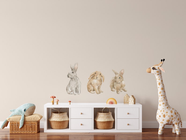 8 Bunnies Woodland Décor Nursery Baby Room Wall Decals Cute Rabbits Animals Sets bild 3