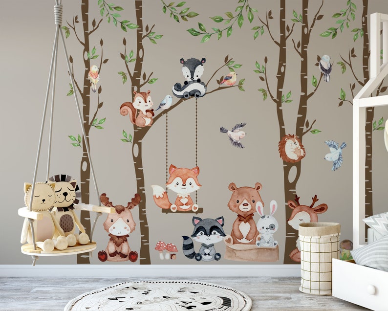 Woodland Décor 4 Trees Nursery Baby Wall Decals 9 Animals 6 Etsy Ireland