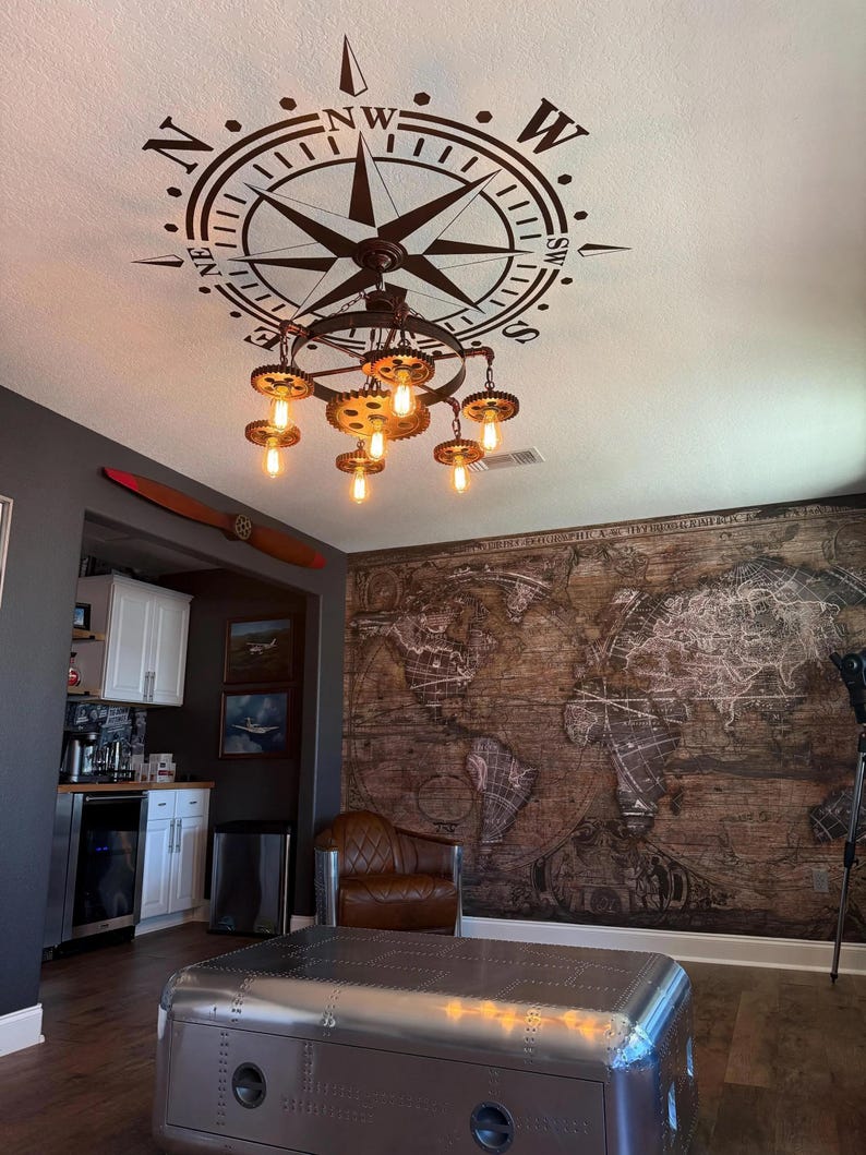 Compass Rose Ceiling Medallion Nautical Home Office Decor Chandelier Surround 3mil Removable Matte Vinyl image 2