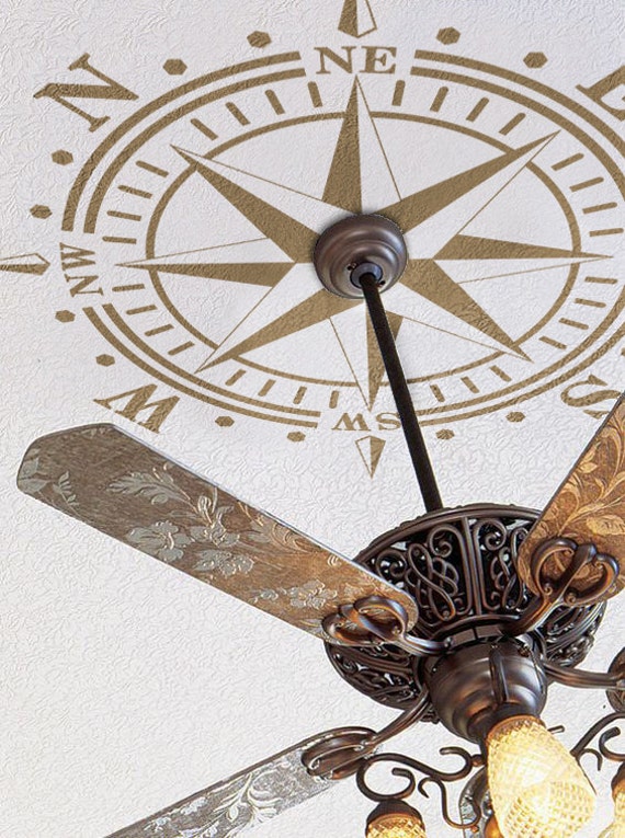 Metallic Ceiling Medallion Compass Rose Decal Nautical Beach Decor Removable Gold Silver Or Copper Lamp Or Chandelier