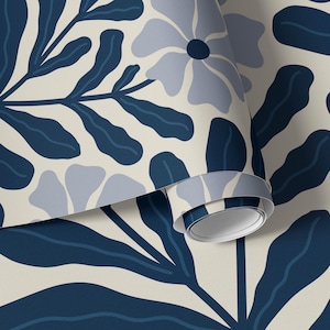 Scandinavian Navy Blue Powder Room Wallpaper, Floral Bathroom Wallpaper 0402-52 image 11