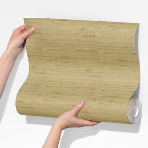 Faux Grasscloth Peel and Stick FABRIC WALLPAPER, Woven Texture Removable Wallpaper, Toasted Straw Rustic Texture, Self Adhesive 0398-26