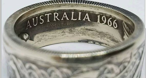 Silver 1966 Australian Half Dollar Coin Ring size… - image 3