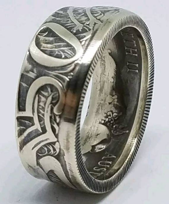 Silver 1966 Australian Half Dollar Coin Ring size… - image 1
