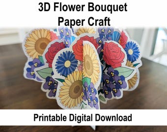 3D Paper Craft Flower Bouquet Printable Color