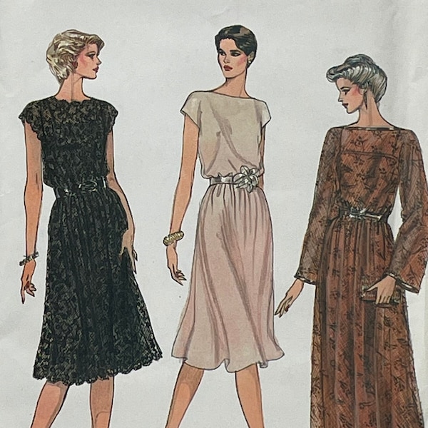 Misses' Loose Fitting Pullover Dress Pattern - Vogue 8183 - Ladies Size 12 Dress - Below Knee Length or Evening Length - Slip Pattern