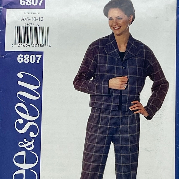 Very Easy Misses Jacket and Pants Pattern - See & Sew 6807 - Ladies Sizes 8, 10, 12 - Loose Fitting A-Line Jacket and Tapered Pants Pattern