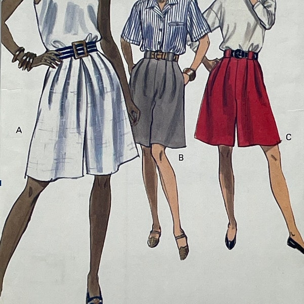 Very Easy Misses Wide Legged Pleated Shorts Pattern - Vogue 7789 - Ladies Sizes 12, 14, 16 - Vintage 90s Sewing Pattern