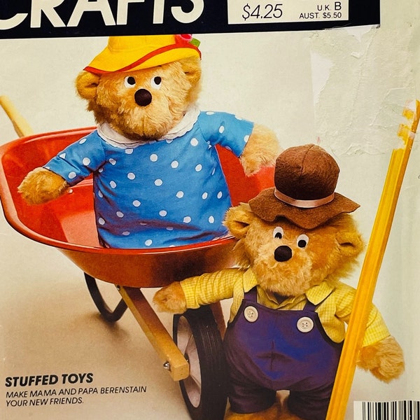 Vintage Berenstain Bears Stuffed Toys Pattern - McCall's 753 9325 - Mama and Papa Bear Toys Sewing Pattern - Vintage 1980s