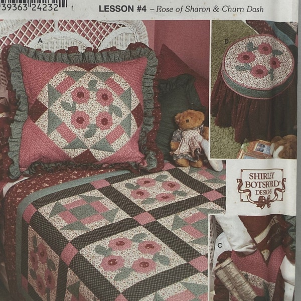 Simplicity Quilt Block Club Sewing Pattern - Simplicity 9312 - Rose of Sharon and Churn Dash Quilt - Quilt, Pillow Sham, Bed Caddy Pattern