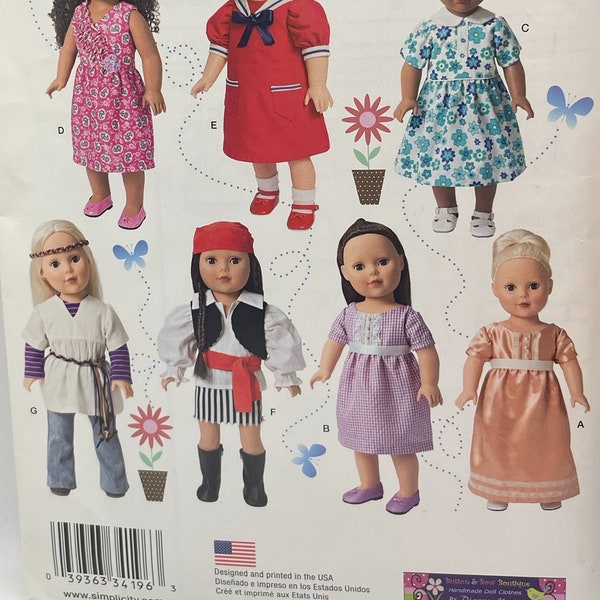 Pirate 18 Inch Doll Clothes Pattern - Simplicity 0441 - Fits American Girl Doll - Pirate, 70s Fashion, Dresses