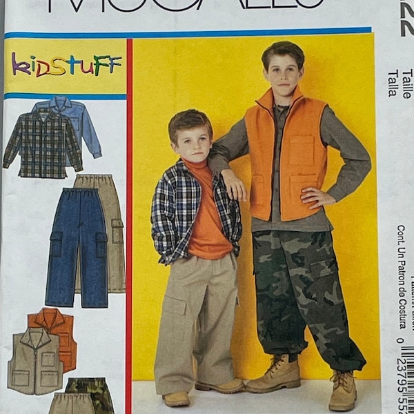 Boys Flannel Shirt and Fleece Vest and Pants Sewing Pattern - McCall's 6222 - Cargo Pants Pattern for Boys - Flannel Shirt Pattern