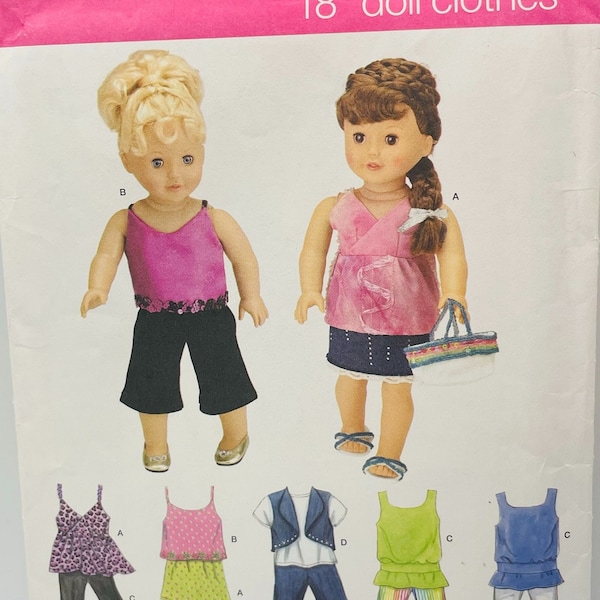 American Girl Doll Clothes Sewing Pattern - Simplicity 3895 - Fits 18 Inch Dolls - Skirt, Pants, Vest, Top, Leggings, Gauchos, Sandals,