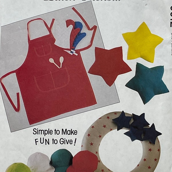 Easy Gifts to Sew - McCall's 0012 - Log Carrier, Apron, Necktie, Pet Pillow, Oven Mitt, Star Pillow, Baseball Cap Sewing Pattern