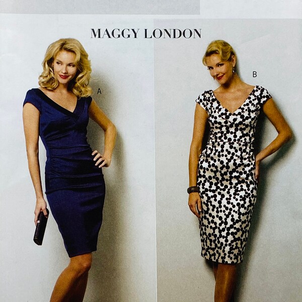 Easy Misses' Close Fitting Tapered Dress Pattern - Butterick 5383 - Maggy London Design - Ladies Sizes 6, 8, 10, 12 - V-Neck Sexy Dress