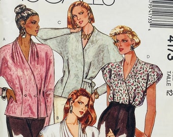 Vintage 80s Short Sleeve Blouse Pattern - McCall's 4173 - Ladies Size 12 Semi Fitted Blouse Sewing Pattern - 80s Women's Fashion