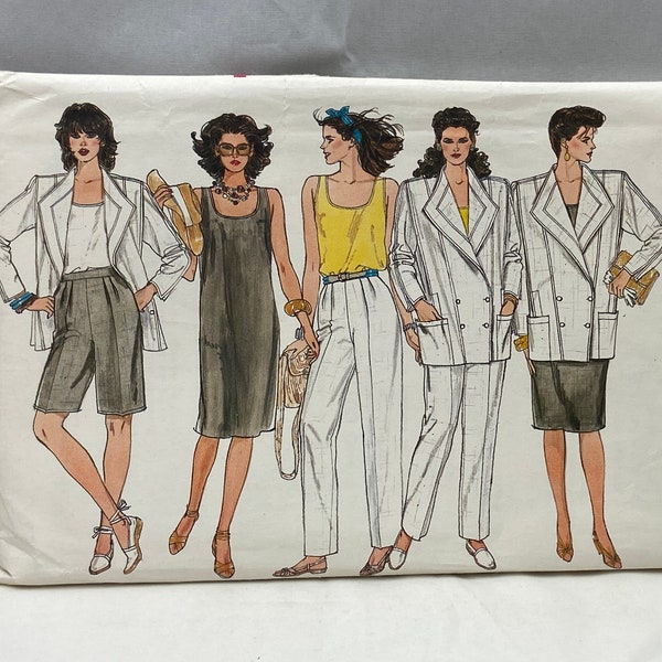 Vintage 1980s Misses Jacket, Dress, Top, Pants, and Shorts Pattern - Vogue 8922 - Ladies 1980s Wardrobe Sewing Pattern - Size 14