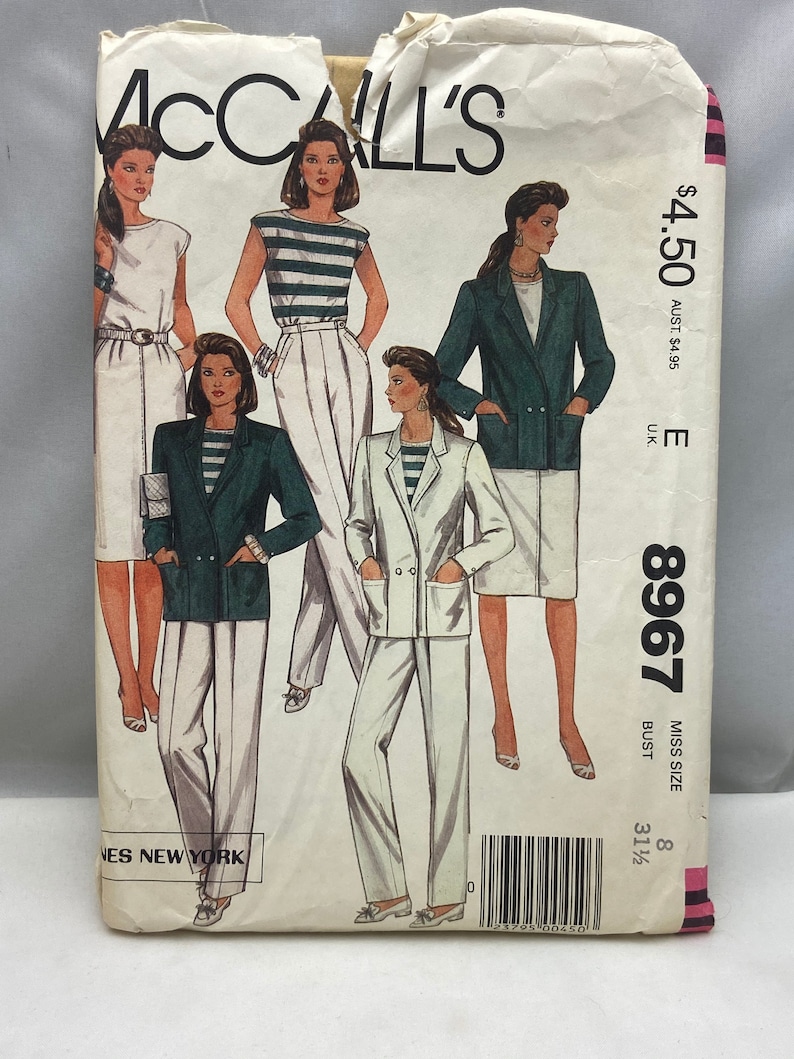 Misses/' Jacket Skirt and Pants Sewing Pattern Top Vintage 1980s Jones New York Career Wardrobe Pattern McCall/'s 8967 Size 8 Bust 31
